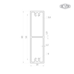 Profil 60x16mm, L-6000mm, hliník bez povrchovej úpravy