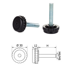 ø-30mm, M8x15mm, H-15mm, čierna,Bezkĺbová plastová nivelačná nožička, závitovo-nastavitelná.